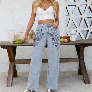 New SHEIN x Emery Rose Casual Resort Embroidery Straight Leg Jeans